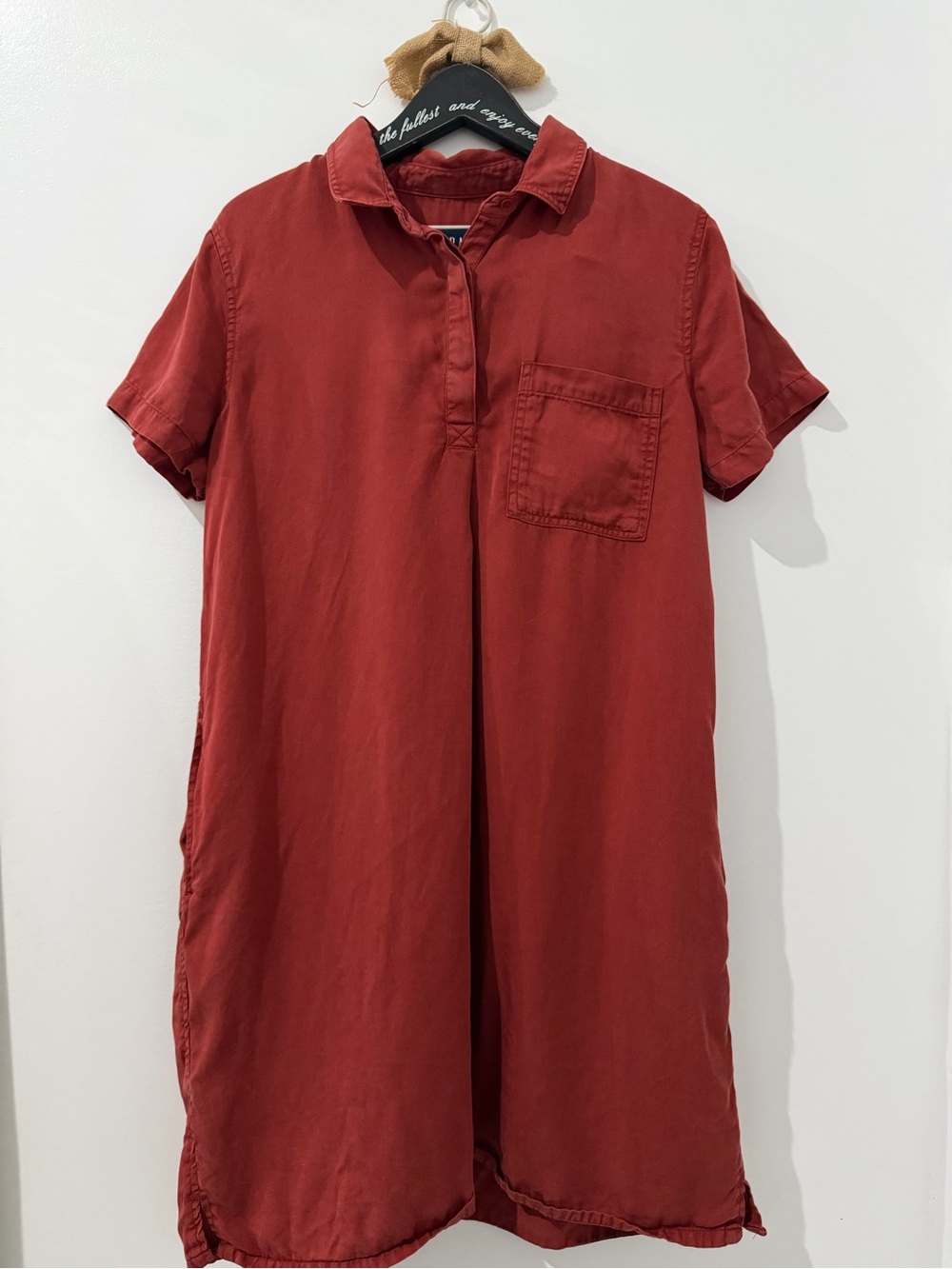 GAP Short-Sleeve Shirt Dress in Rust Red